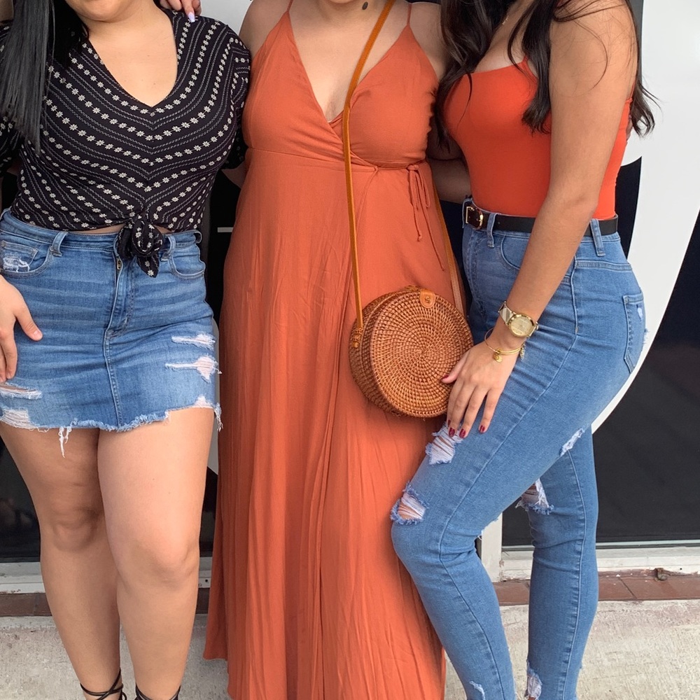 Rust Flowy Wrap Dress